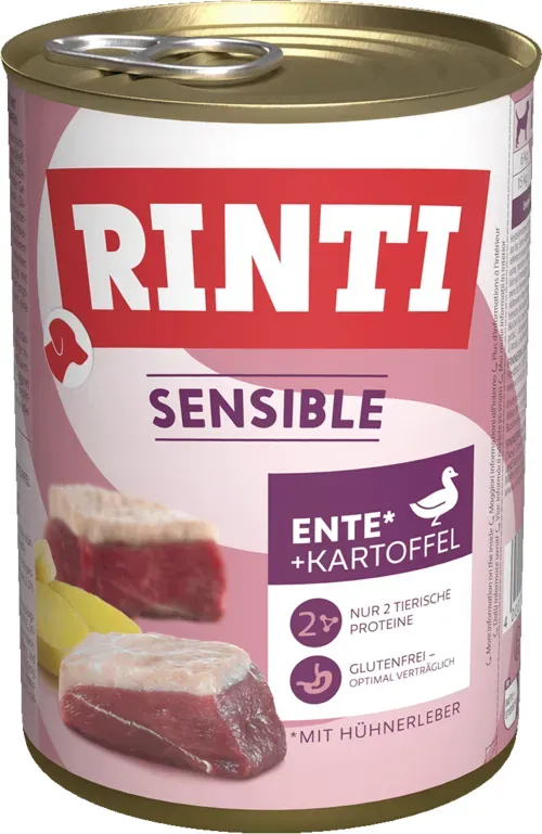 RINTI Sensible 400g Dose Hundenassfutter Sparpaket 24 x 400 Gramm Ente, Huhnleber & Kartoffel