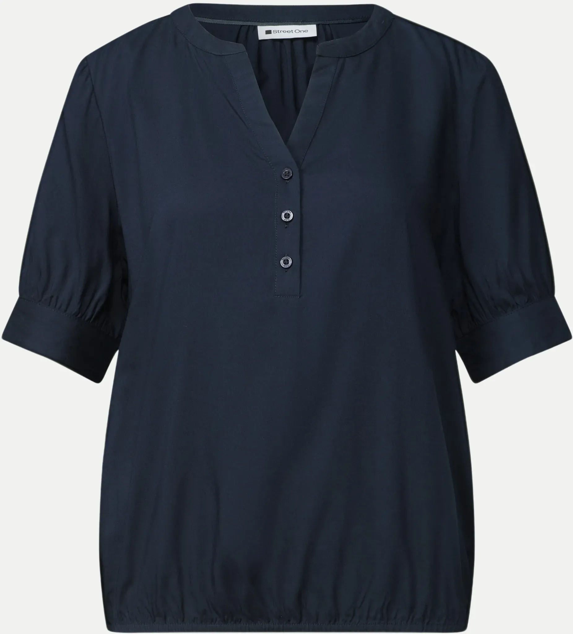 Kurzarm-Bluse mit Split Neck Blau 38
