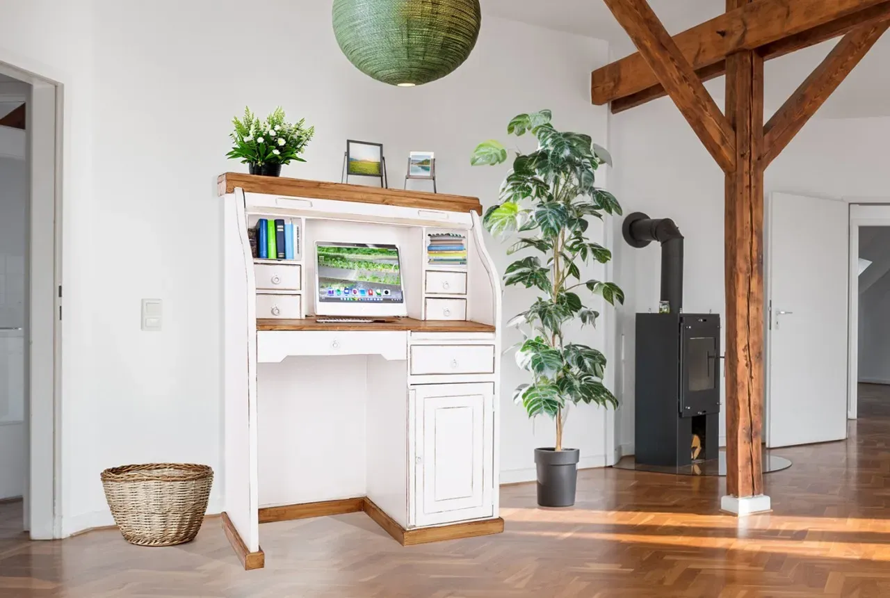 Sekretär Schreibtisch Homeoffice MEXICO weiß - Pinie Massivholz - Landhausstil Möbel