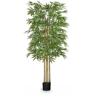 Maia Shop - Kunstpflanze, Künstlicher Bambus 150 cm, Kunstpflanze groß mit Naturstamm, Kunstbaum für Wohnzimmer Deko, Fake Plants