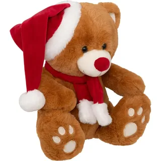 Atmosphera Stoffbär mit Weihnachtsmütze, 34 cm