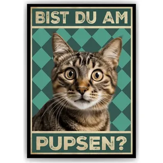 Bist du am Pupsen? Katzen Poster Badezimmer Gästebad Wandbild Klo Toilette Dekoration Lustiges Gäste-WC Bild DIN A4 - Katze 01 – DIN A4 (21x29....