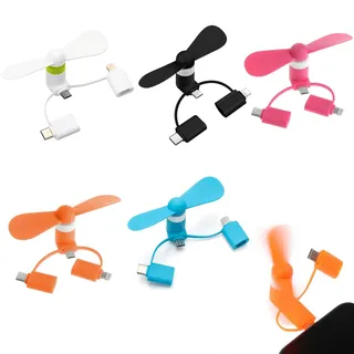 Rakiuty 5 Stücke 3 in 1 Mini-Ventilator für iPhone Type-C und Android Handy