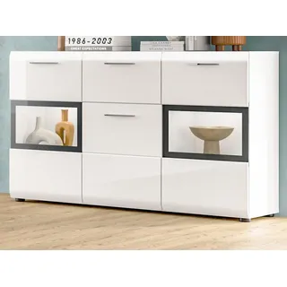 Inn.Furn Sideboard Cover (Kommode in Weiß Hochglanz, 3-türig, 125 x 81 cm), mit 6 Fächern und Vollauszug weiß