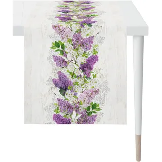 Tischläufer APELT "6404 SPRINGTIME, Frühjahrsdeko, Frühling", lila (weiß, flieder, natur), B:45cm L:140cm, Polyester, Baumwolle, Tischdecken, Digitaldruck