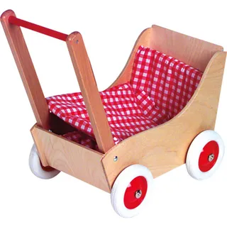 Vedes Holzpuppenwagen Laura Holz mit Garnitur karo rot/weiß 
