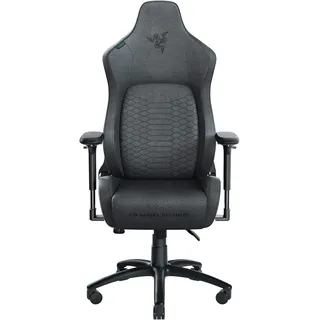 Razer Iskur V2 X - Gaming-Stuhl mit integrierter Lendenwirbelstütze (hochverdichtete Schaumstoffpolster, 2D-Armlehnen, weicher Stoff) Stoff Schwarz Gaming Stuhl, Schlangenlogo in Razer Green