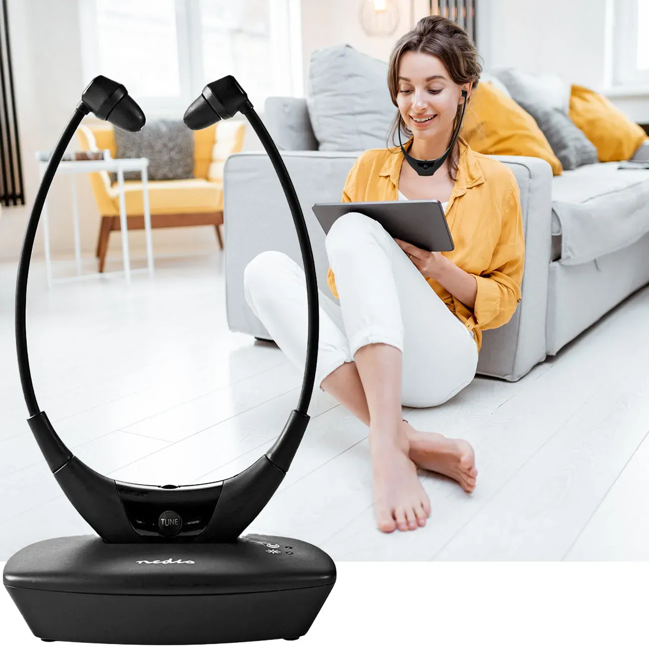 Kabelloser TV-Kinnbügel-Kopfhörer – leicht, ergonomisch & in Schwarz – klarer Sound, komfortabler Sitz & ideal für ein ungestörtes TV-Erlebnis