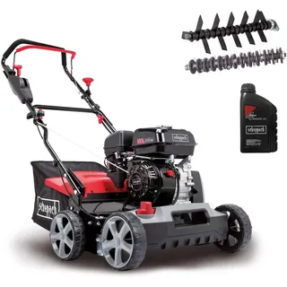 Scheppach Benzin Vertikutierer SC50VARIO Rasenlüfter inkl. Öl | Arbeitsbreite 40cm | 4-Takt Motor mit 4 kW / 5,5 PS Leistung | Geeignet für 1500m2 | Arbeitshöhe 0-15mm | 45L Fangsack | Moosentferner