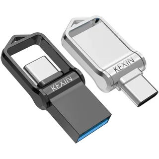 KEXIN 64GB USB C Stick 2 Stück Dual USB Stick 3.0 2-in-1 OTG Typ C Flash-Laufwerk Mini Speicherstick USB 3.0 Stick für USB C Handy Android, PC, Auto, TV (2er Pack, Schwarz Silver)