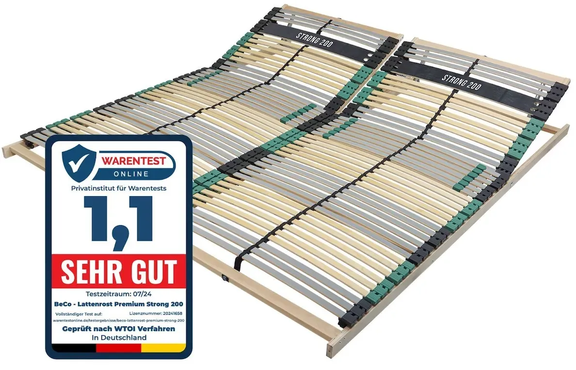 Sleepneo Lattenrost 180x200 PREMIUM STRONG 200 aus Buchenholz (2x Lattenrost 90x200), Kopfteil verstellbar, mit 42 Latten, Made in Germany, bis 200Kg