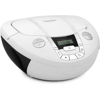 TechniSat Viola CD-1 - tragbarer Stereo CD-Player, Boombox mit praktischem Tragegriff (Radio für Kinder, UKW Radiotuner, Bluetooth-Empfang, 2 x 1 W RMS-Leistung, Netz- und Batteriebetrieb) weiß