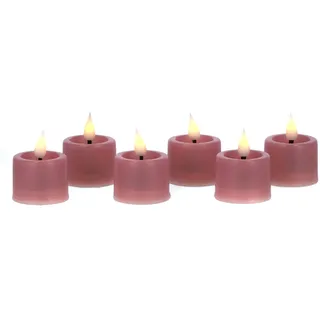 DbKW (6er Teelichter mit Fernbedienung, Rosenholz) LED Echtflammen Effekt Teelichter, 6 Stunden Timer, natürliches Flackerlicht, Warm- weißes Licht. Votivkerzen