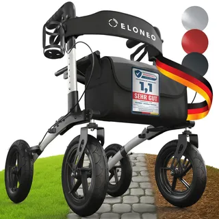 eloneo Outdoor Rollator Aluminium faltbar mit Sitz Silber