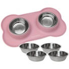 Napfunterlage mit Edelstahl Futternapf I Für Katzen & Hunde (200ml, Rosa)