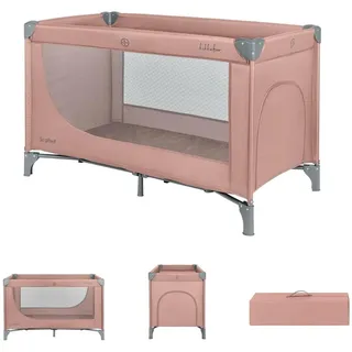 KIKKABOO Reisebett so gifted eine Ebene, weiche Matratzenauflage, Seiteneingang grau pink