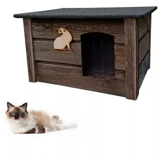 QLS Katzenhaus aus Holz 60x44 cm für draißen Isoliert Winterfest Montiert Outdoor (Palisander, 60x44 cm)