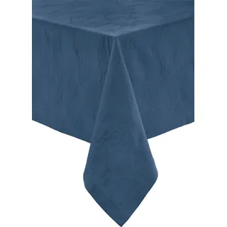 Erwin Müller Tischwäsche, Tischdecke mit Jaquardmuster, Serie Arnsberg blau Größe 130x200 cm - Robustes Gewebe ist bügelleicht und Lange haltbar, mit hochwertigem Kuvertsaum