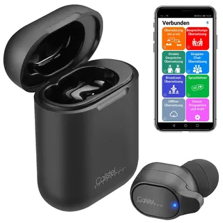 Callstel 2in1-Live-Übersetzer und In-Ear-Mono-Headset mit Powerbank-Box & App (Sprach-Übersetzer, Englisch, Freisprecheinrichtung)