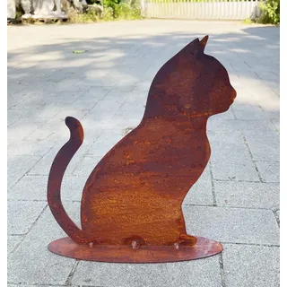 Gartenfigur Katze sitzend 30x25cm auf Platte Edelrost Gartendeko Rost Metall Rostfigur Tier von Steinfigurenwelt (Katze)