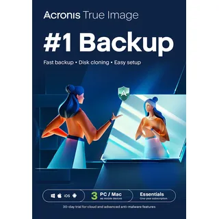 Acronis True Image Essentials 2024 | Vollständige Datensicherung | 3 PC | 12 Monate Lizenz | Installationsgarantie