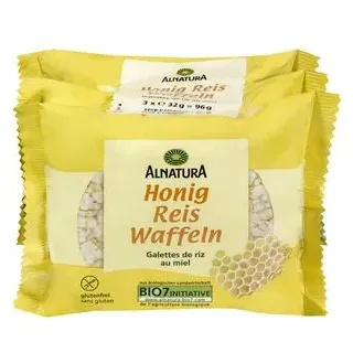 Alnatura Reiswaffeln Honig, BIO, gepuffter Vollkornreis mit Honig, 96g