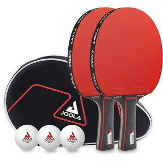 Joola Tischtennis Set Duo PRO 2 Tischtennisschläger + 3 Tischtennisbälle + Tischtennishülle, rot/schwarz, 6-teilig