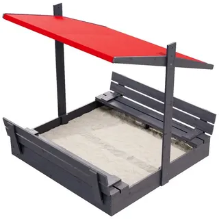 QLS Holz-Sandkasten 120 cm mit Sitzbank und Dach, Abdeckung imprägniert