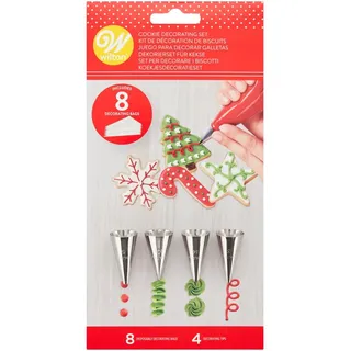 Wilton Spritzdüsen Set Weihnachten, Edelstahl Spritztüllen #005, #101, #012, #003 zum Dekorieren von Weihnachtsplätzchen oder Weihnachtskuchen, Cookie Decorating Kit Christmas