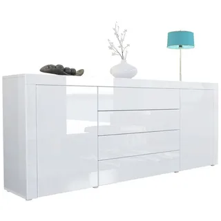 Vladon Sideboard, Weiß Hochglanz, 167x72x35 cm, Wohnzimmer, Kommoden & Sideboards, Sideboards