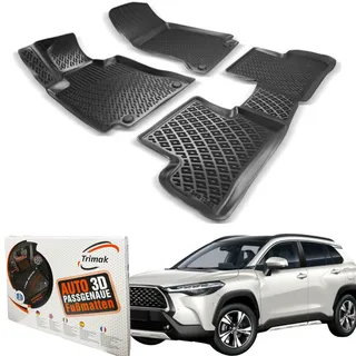Trimak Passgenau 3D Fussmatten Auto Kompatibel mit Toyota Corolla Cross ab 2020 Auto Zubehör 1. Und 2. Reihe Gummimatten Autos TPE Allwetter Geruchlos rutschfest Vorne und Hinten Schwartz