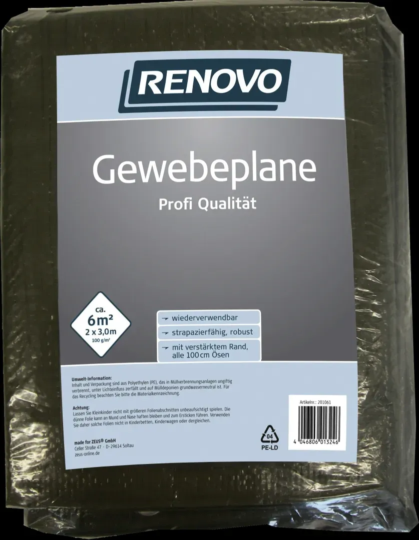 RENOVO Gewebeplane Profi, grün, mit Ösen, 3 x 2 m