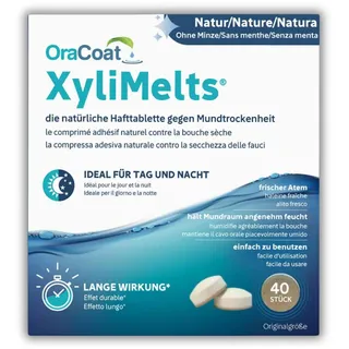 XyliMelts Ohne Minze 40 Stück - Hafttabletten gegen nächtliche Mundtrockenheit - befeuchten im Schlaf den Mund 4-8 Stunden - mit Xylitol: leicht süßlicher Geschmack - gegen trockenen Mund