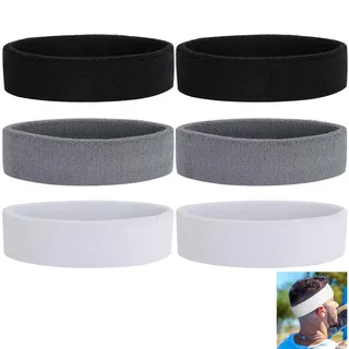 6 Stück Schweißbänder Elastische, Schweißband Sportstirnband, Schweißband Stirnband Männer & Frauen, 18 x 5 cm, für Fußball Basketball Tennis Gymnastik, 2 Schwarz+ 2 Grau + 2 Weiß