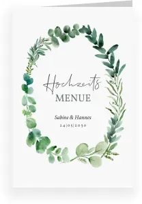 Menükarte Hochzeit: Greenery in Weiß