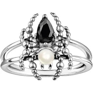 Thomas Sabo Fingerring »Spider Romance, Spinnen-Optik, TR2480-167-7-52-60«, mit Zirkonia (synth.) - mit Süßwasserzuchtperle 43150515-58 silberfarben-schwarz-weiß + schwarz,