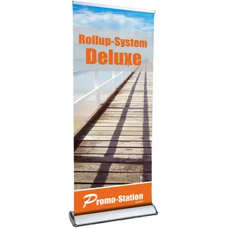 Roll Up Deluxe 85x200cm | Rollup Display ohne Banner, ohne Druck | einseitiges Alu Roll-Up, Silber eloxiert | inkl. Tragetasche | Rollup Banner Bannerdisplay Werbebanner Aufsteller für Werbung (85cm)
