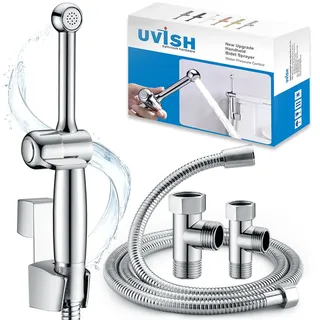Bidet Handbrause für Toilette Bidet Sprayer, Uvish 7.9" Aufsatz Duschkopf mit Einstellbarem Druck G1/2" & G3/8" Toilette Ventil, Muslimische Dusche Shattaf für WC Persönliche Hygiene,Chrom