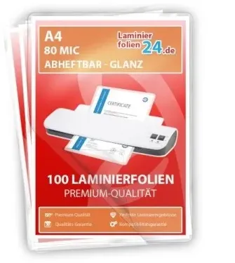 abheftbare Laminierfolien A4, 2 x 80 Mic, glänzend