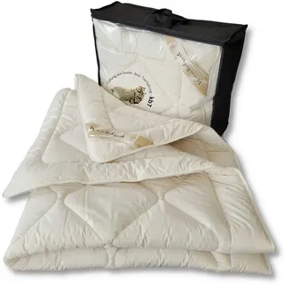 Meivita Naturhaarbettdecke Bio Merino Schafschurwolle Ganzjahresdecke kbA und kbT, Füllung: 100% Wolle kbT, Bezug: 100% Baumwolle kbA, Bettdecke Hergestellt in Deutschland beige 155 cm x 220 cm