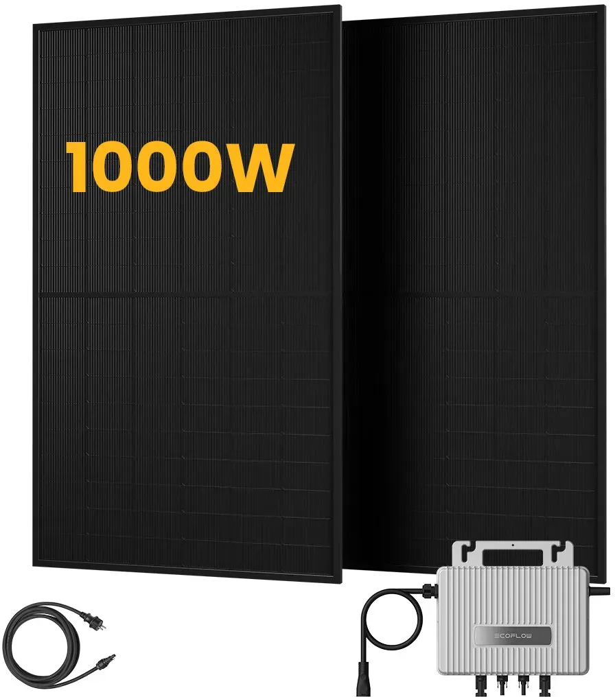 EcoFlow Balkonkraftwerk Set, 890/1000Wp Bifaziale Solarmodule, 800W Wechselrichter, Powerness - 2 x 500Wp Bifaziale Full Black(Als Solaranlage anzumelden) / ohne Speicher / Selbstabholung