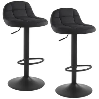 Woltu Barhocker 2er Set Barstuhl mit Rückenlehne Fußstütze höhenverstellbar 360° Drehstuhl bis belastbar Samt Metall schwarz
