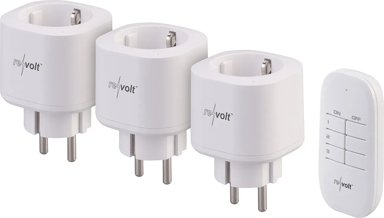 3er-Set Mini-Funksteckdosen mit Fernbedienung, 30 Meter, 3.680 Watt