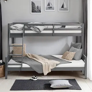 Homestyle4u Etagenbett 90 x 200 cm Kiefer massiv grau