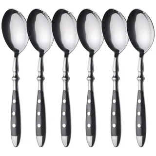 Gräwe Tafel-Löffel 6er Set - Menü- und Suppenlöffel aus geschmiedetem Edelstahl, rostfrei, nickelfrei, schwarzer Griff, Serie "NÜRNBERG"