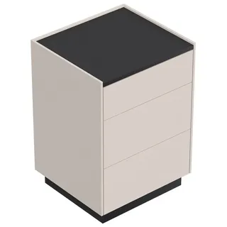 magnolia home Nachttisch Lux M 50cm, 3 Pushauszüge lackiert Creme Grafit für Boxspringbett