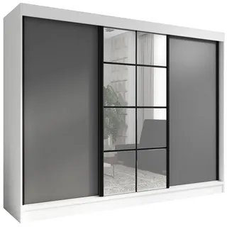 a&j möbelland 3-türiger Kleiderschrank mit Spiegel, 4 Schubladen und Kleiderstangen ORAVELLE 200cm