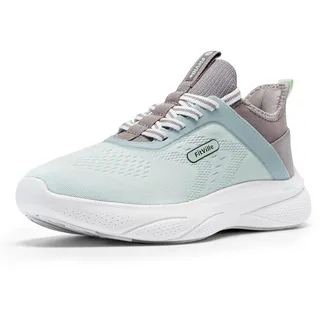 FitVille Extra Weit Walkingschuhe Damen Slip On Sneaker Atmungsaktiv Barfußschuhe Leichte Turnschuhe Sportschuhe mit Fußgewölbestütze Mintgrün/Grau 39 EU Weit - 39 EU Weit