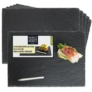 Moritz & Moritz Servierplatte Schieferplatte - Schieferset Thyme, Schiefer, (Thyme, 7-tlg), 22 x 16 cm 6er Set schwarz