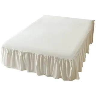 Homxi Bettrock Rüschen mit 2 Kissenbezüge,(180 x 200 cm),Spannbett Elastisch Einfarbig Bettlaken Beige Weiß